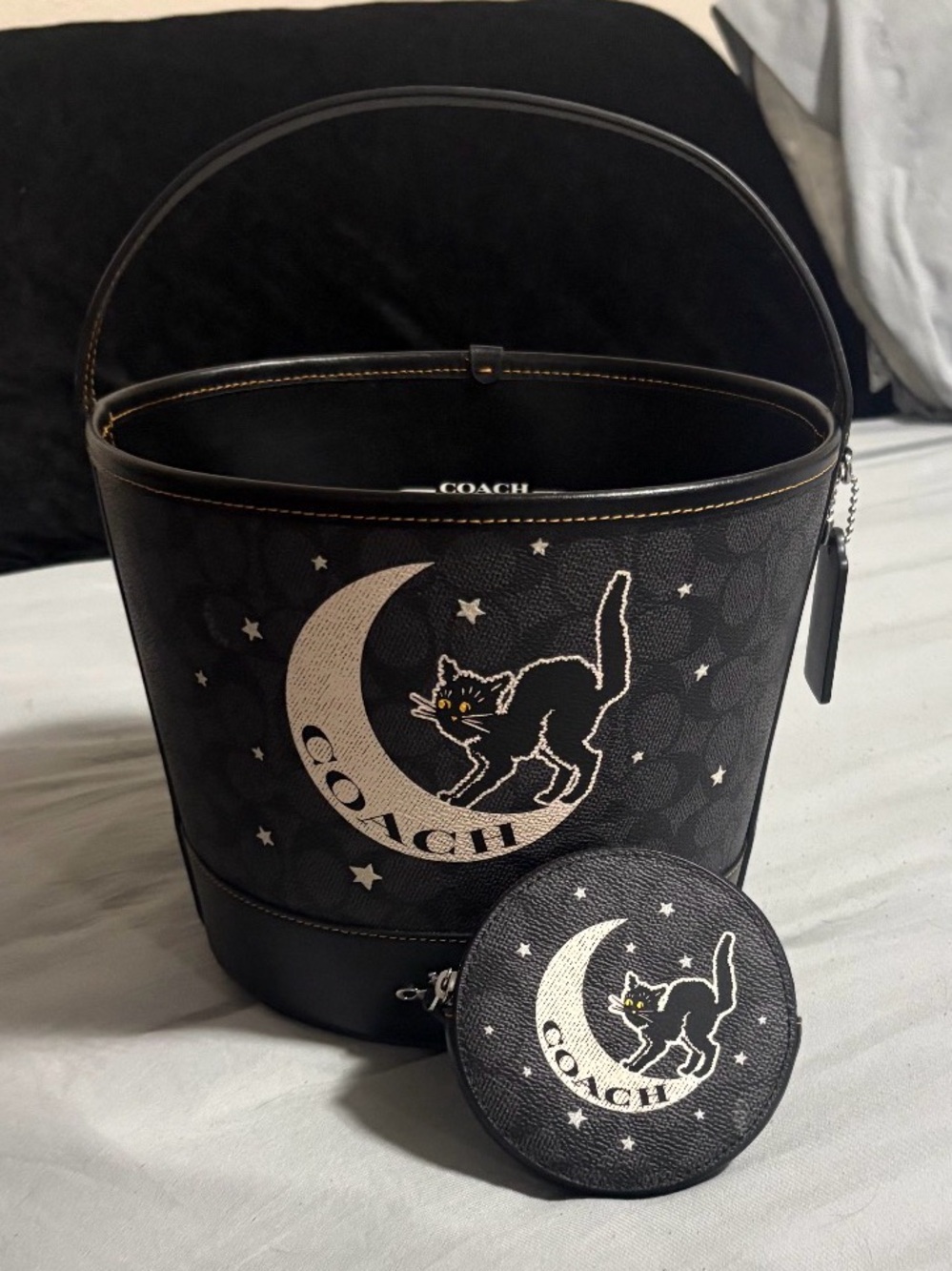 🖤Coach Black Cat Halloween Bucket Tote & Coin Purse Bundle